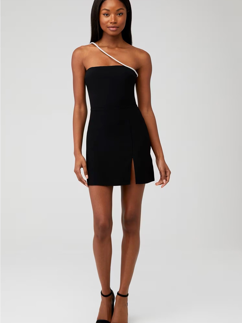 NWT Amanda Uprichard Black One-Shoulder Mini Dress with Sequin Strap